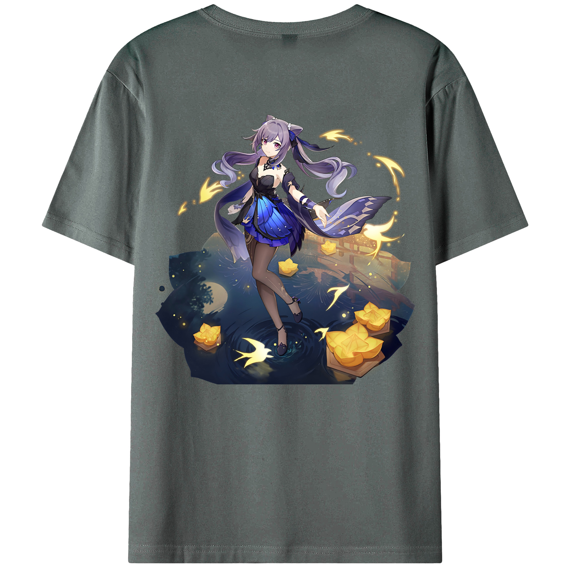 げんし神 刻晴 こくせい genshin Kokusei 綿100％ メンズ半袖Tシャツ（バックプリント） 通気性